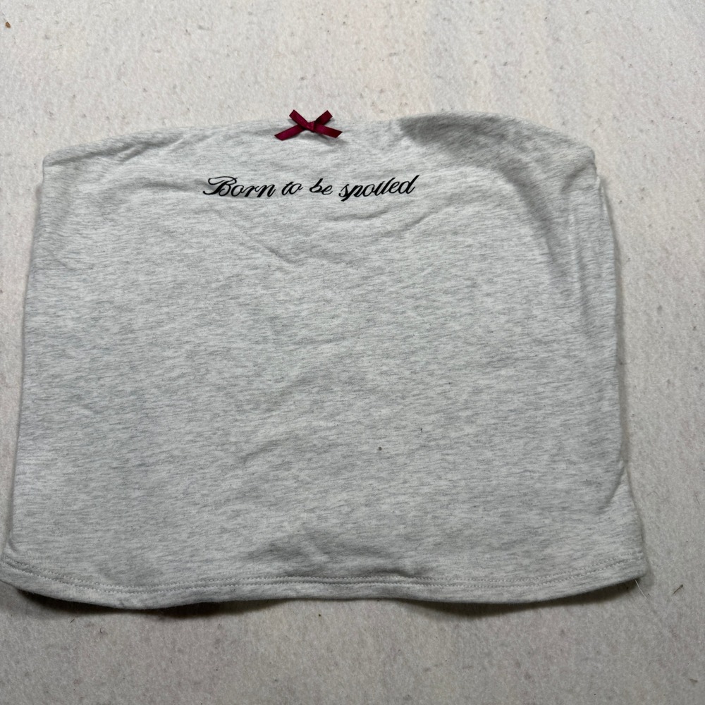 Garage Born To Be Spoiled Heather Grey Tube Top Burgundy Bow Size Medium